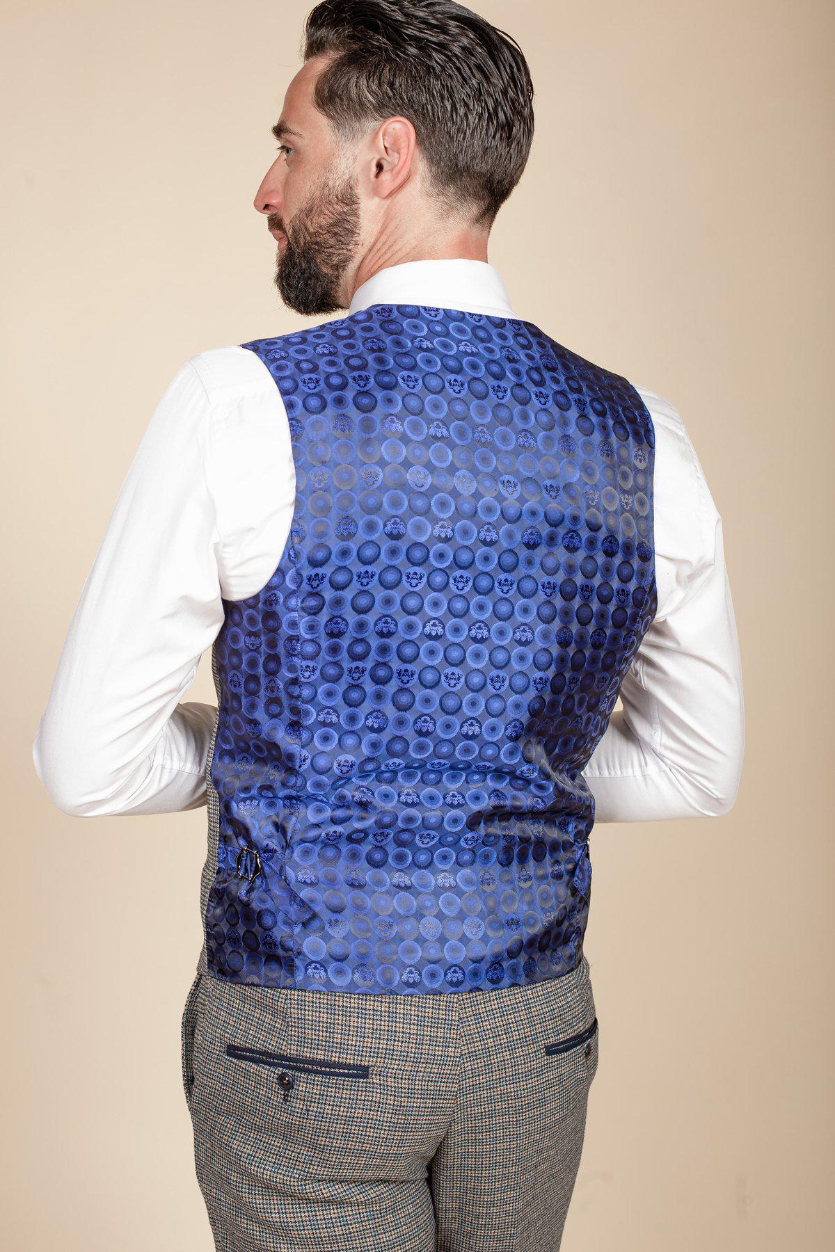 HARDWICK - Navy Tan Tweed Check Waistcoat