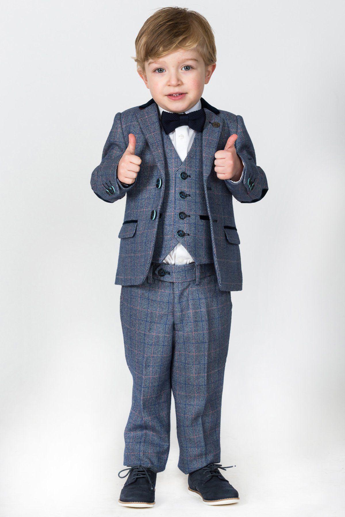 HILTON - Childrens Blue Tweed Check Three Piece Suit