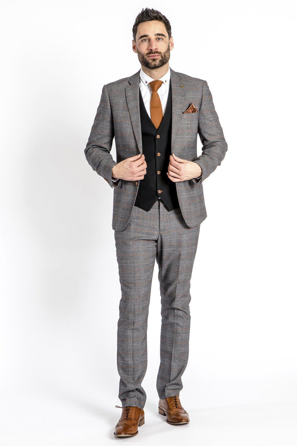 Suits  Slim Fit Grey Highlight Check Suit Waistcoat  Burton