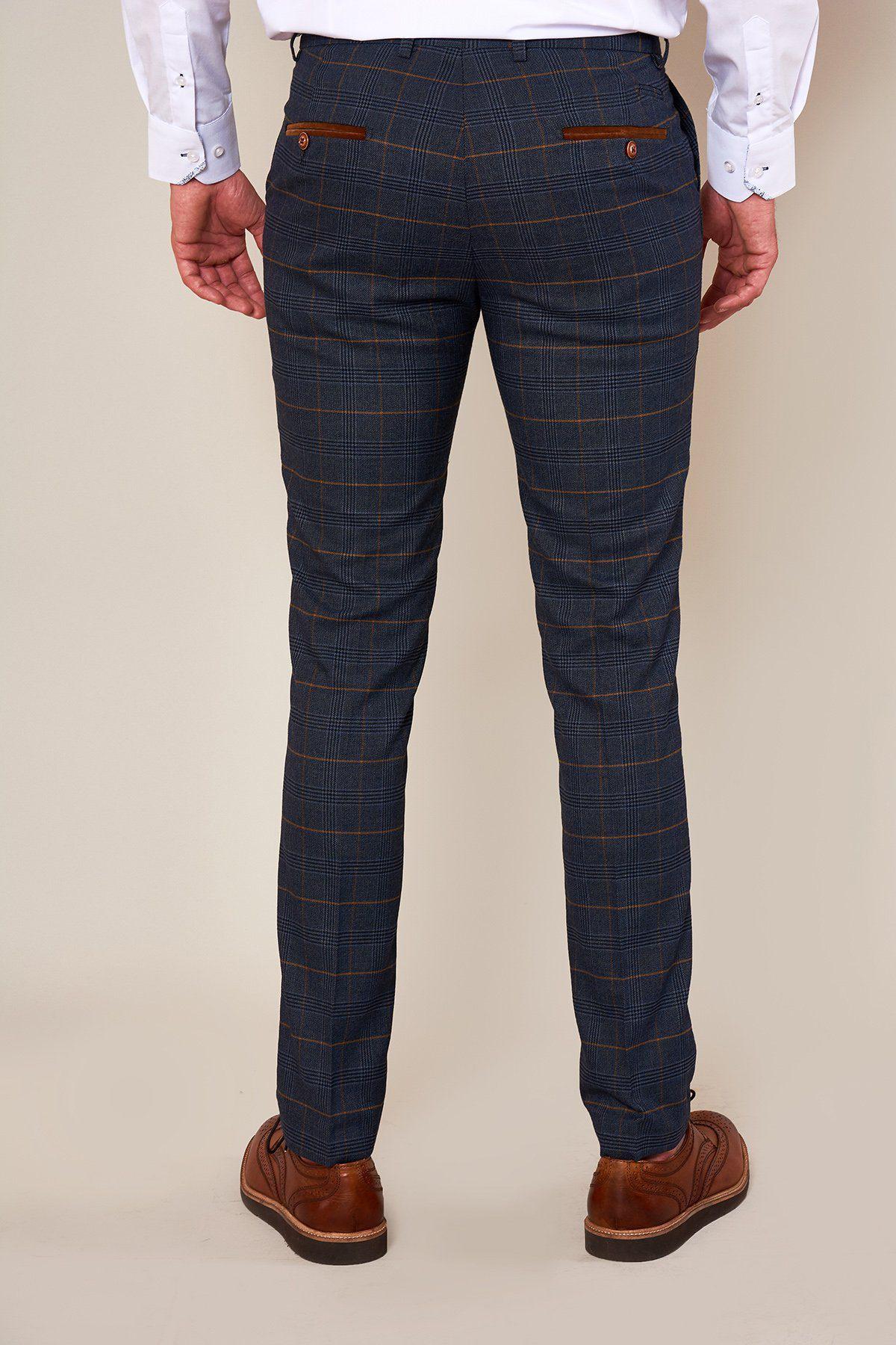 JENSON - Skinny Fit Marine Navy Check Trousers