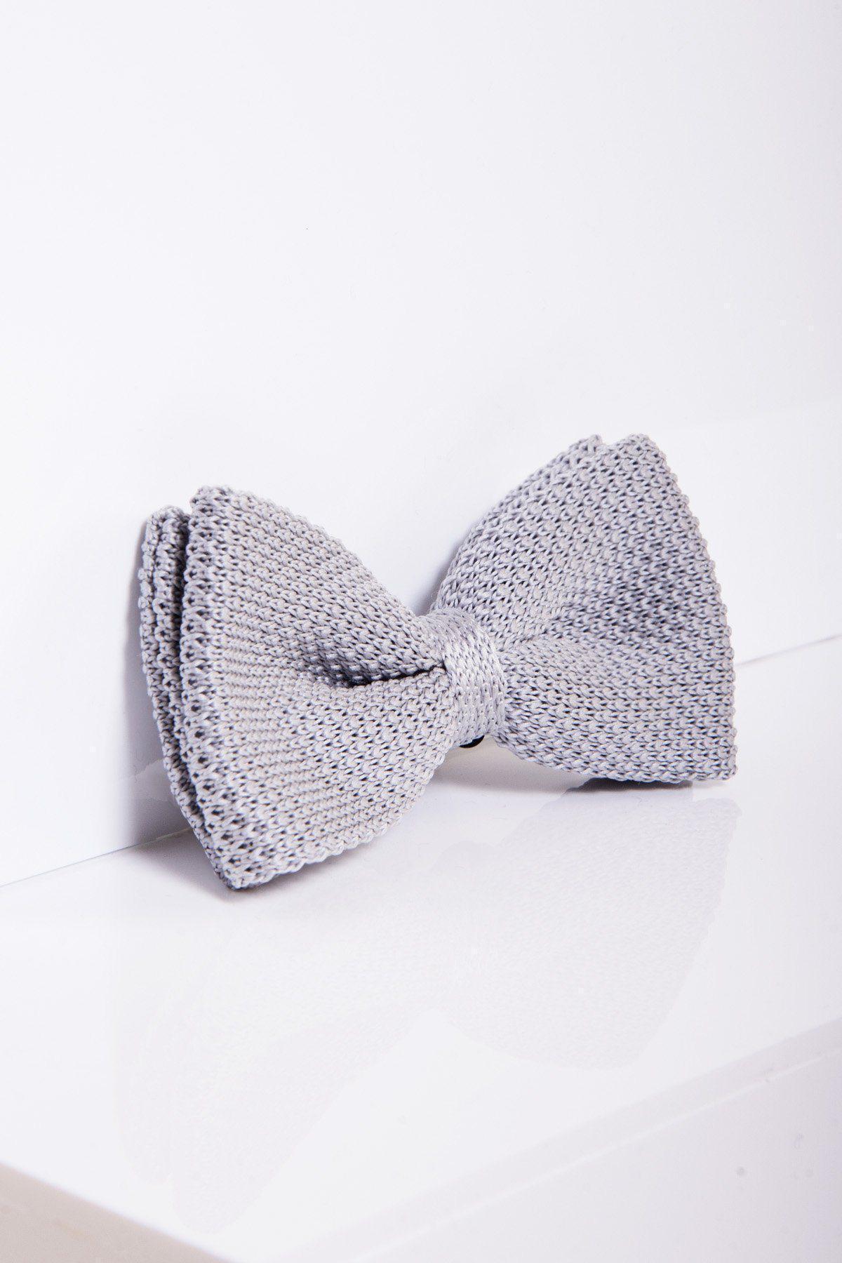 KB - Knitted Double Layer Bow Tie In Silver Grey