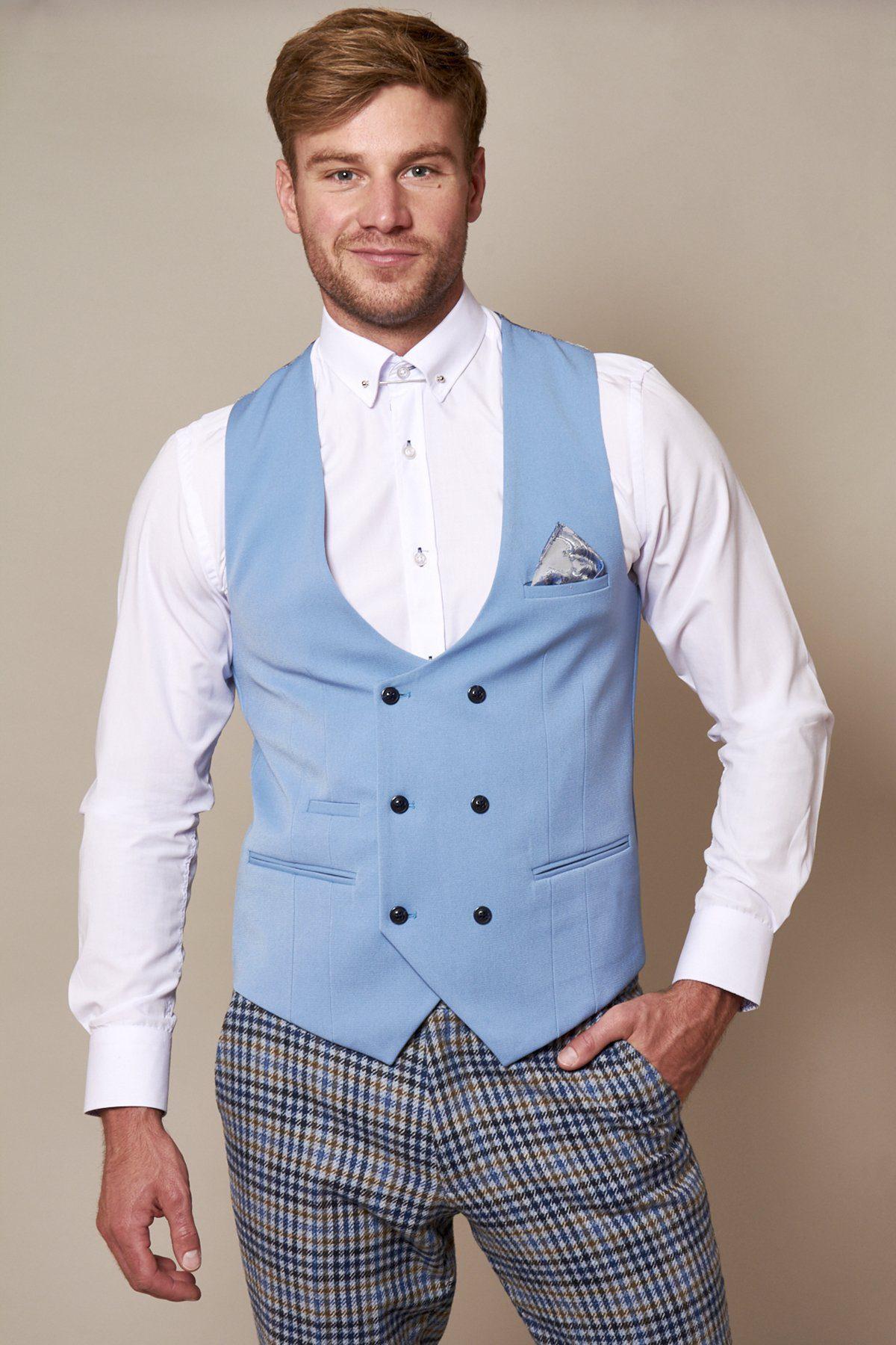 KELLY - Sky Blue Double Breasted Waistcoat