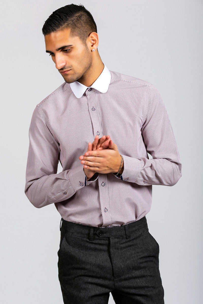 SHELBY - Wine Stripe Penny Collar Shirt#N#– Marc Darcy