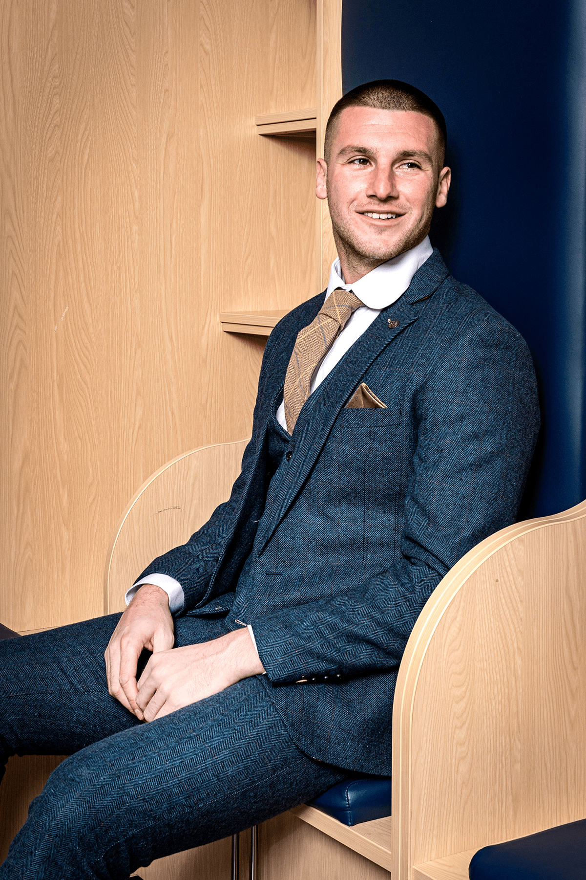 DION Blue Tweed Suit As Worn By Sam Johnstone