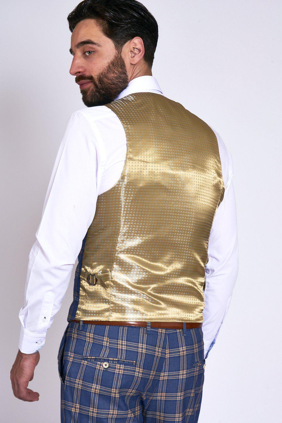 TONY - Blue Yellow Check Single Breasted Waistcoat