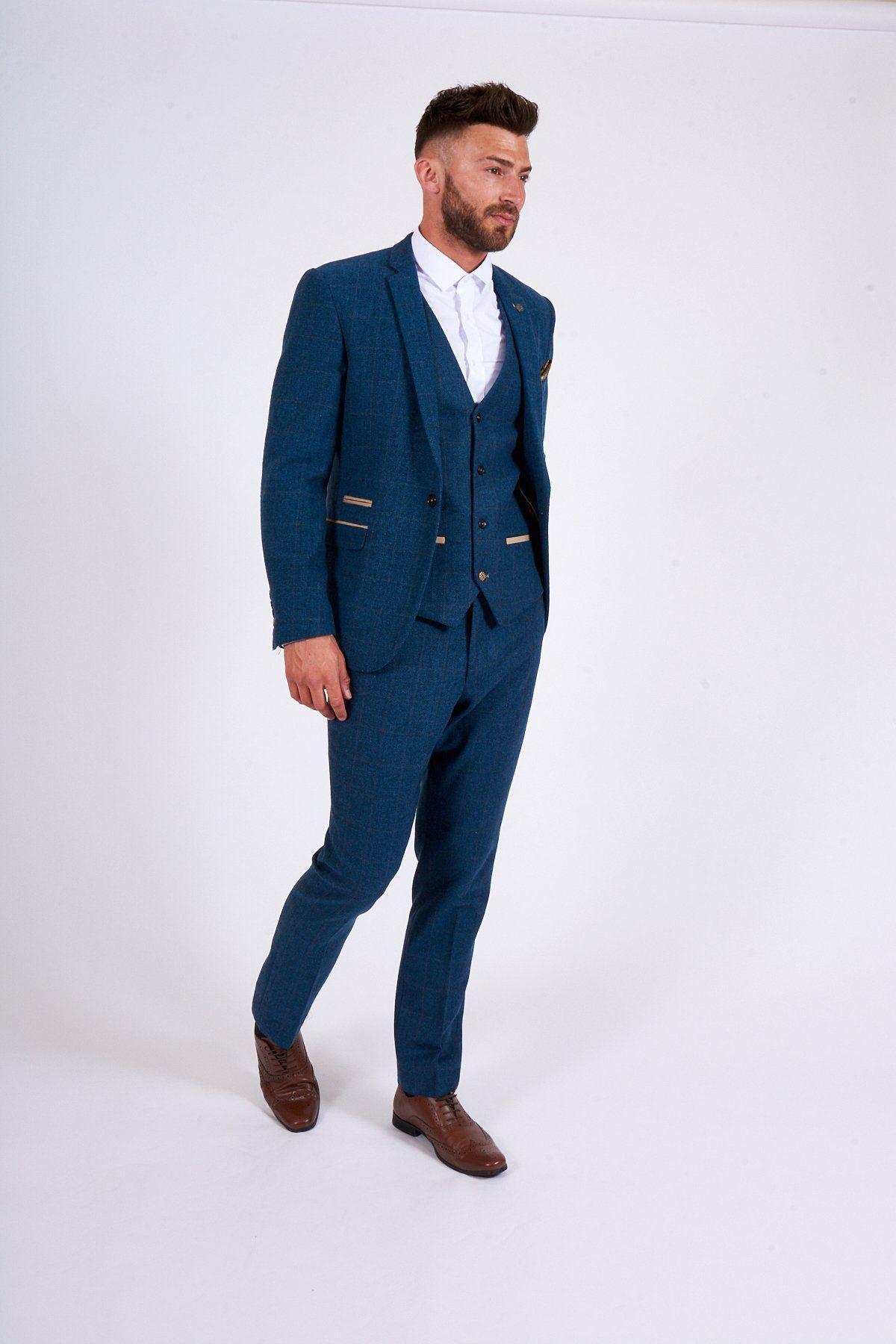 TV Star Jake Quickenden in Dion Blue Tweed Check Suit