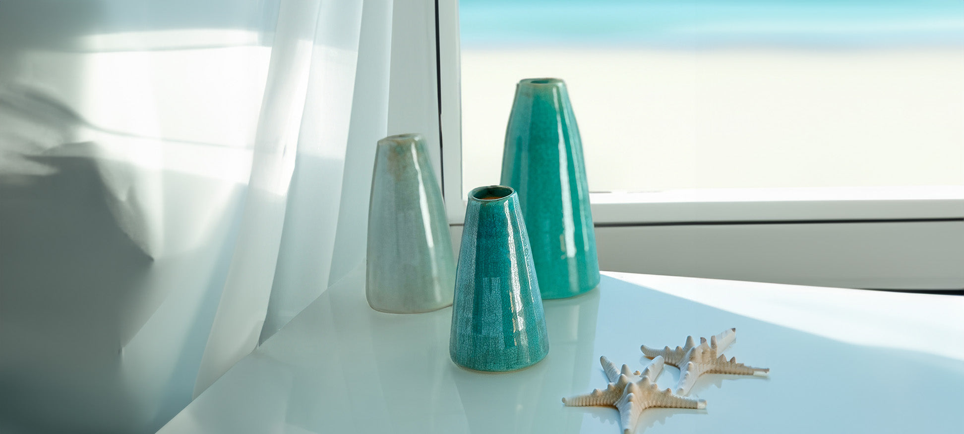 Ocean-inspired green vases