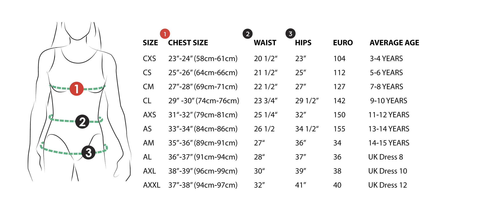 Biketard Size Guide