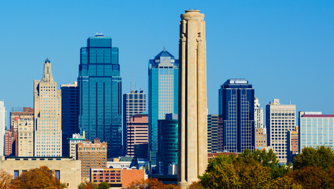 Skyline view of the National WWI Museum and Memorial