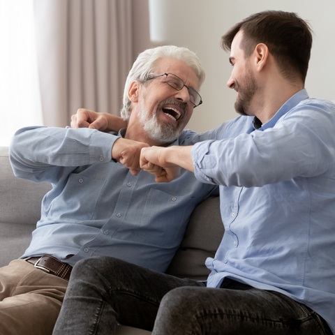 dad happy to be visited by son