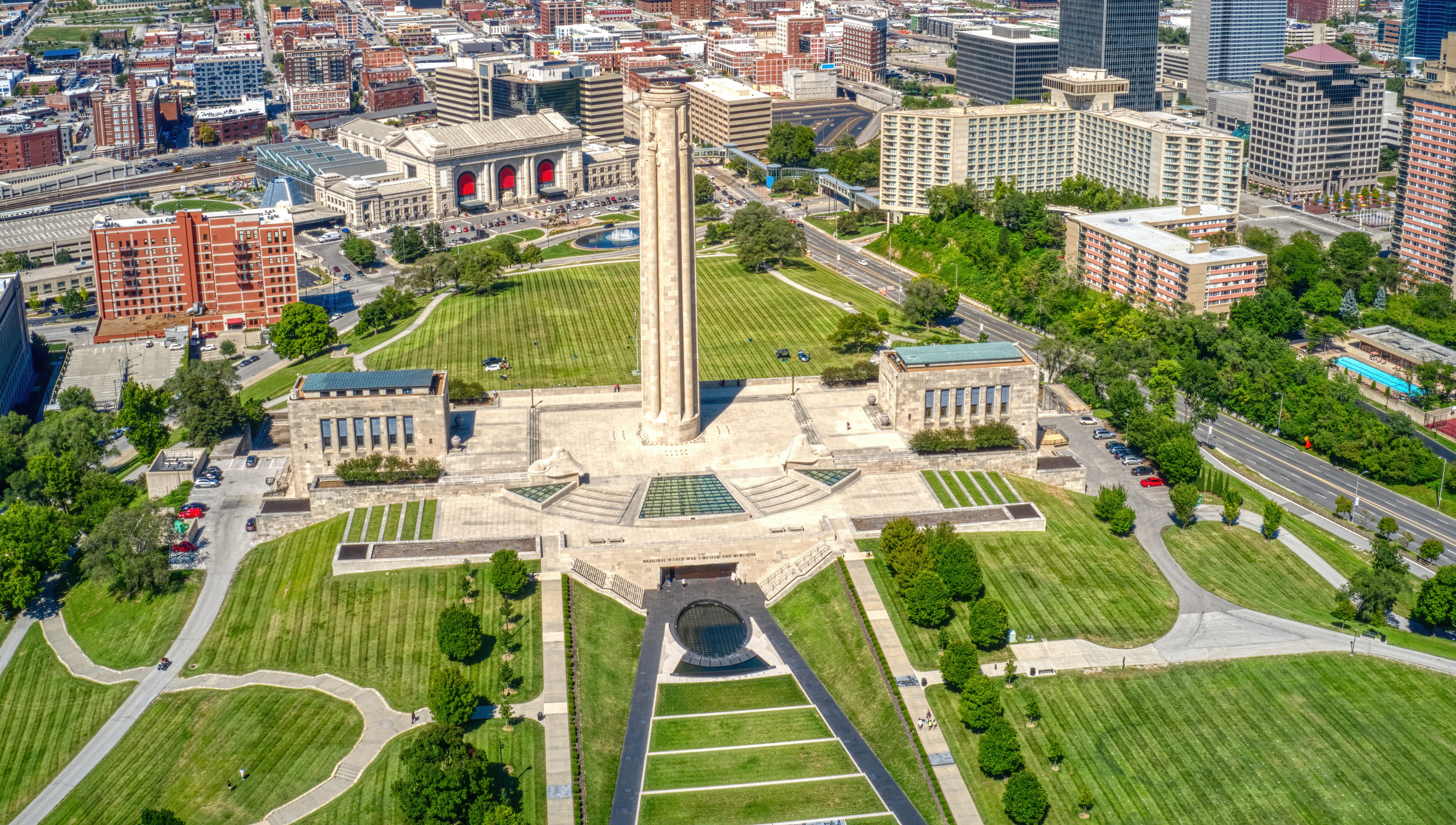 Aerial view of the National WWI Museum and Memorial