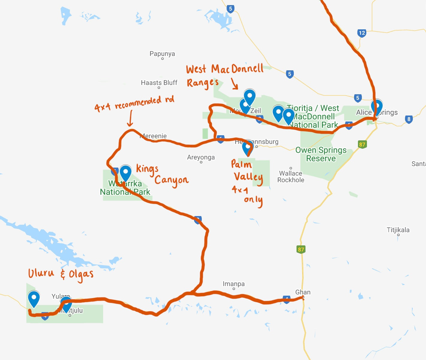 red centre map, northern territory map, uluru map, west macdonnel map, red centre 