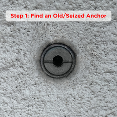 Old seized pool cover anchor
