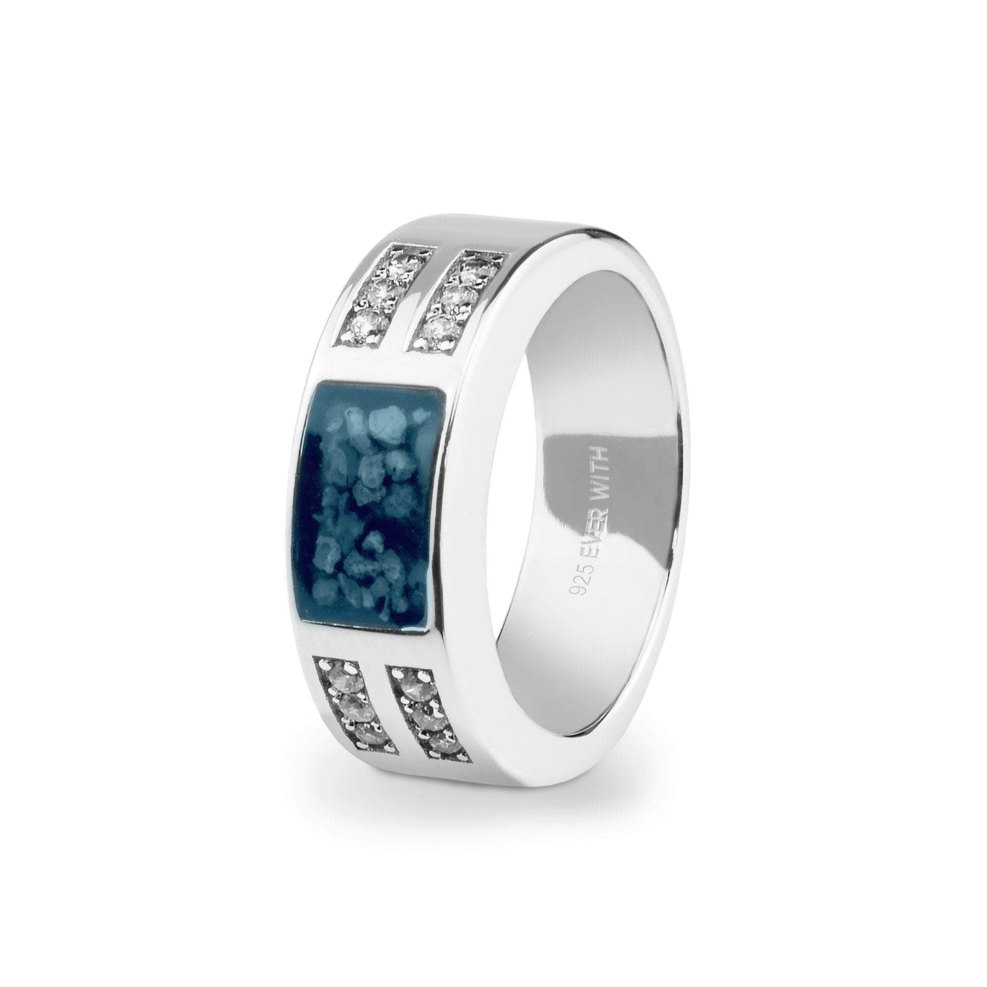 Gents Oblong Memorial Ashes Ring with Fine Crystals