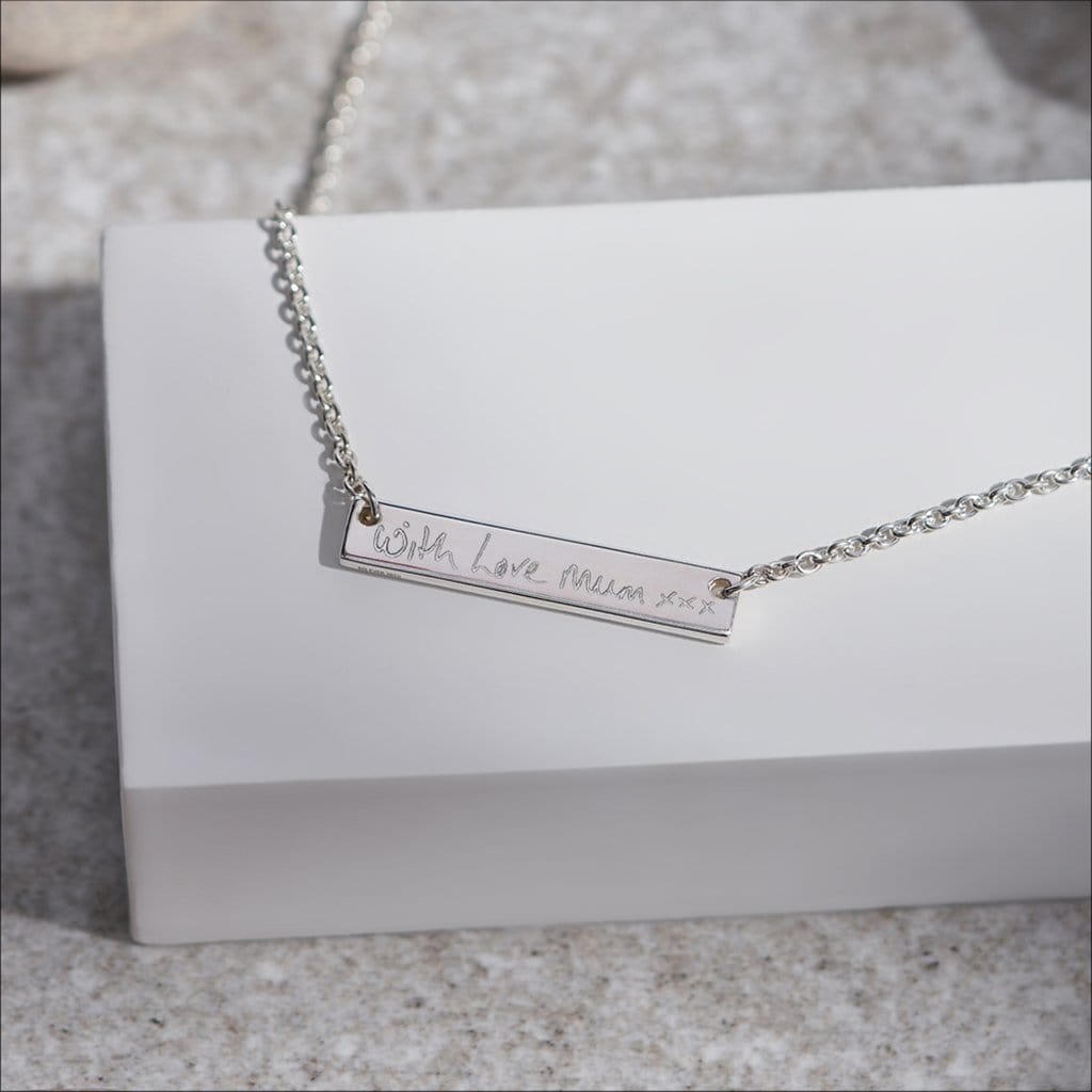 Engraved Horizontal Bar Handwriting Memorial Necklace