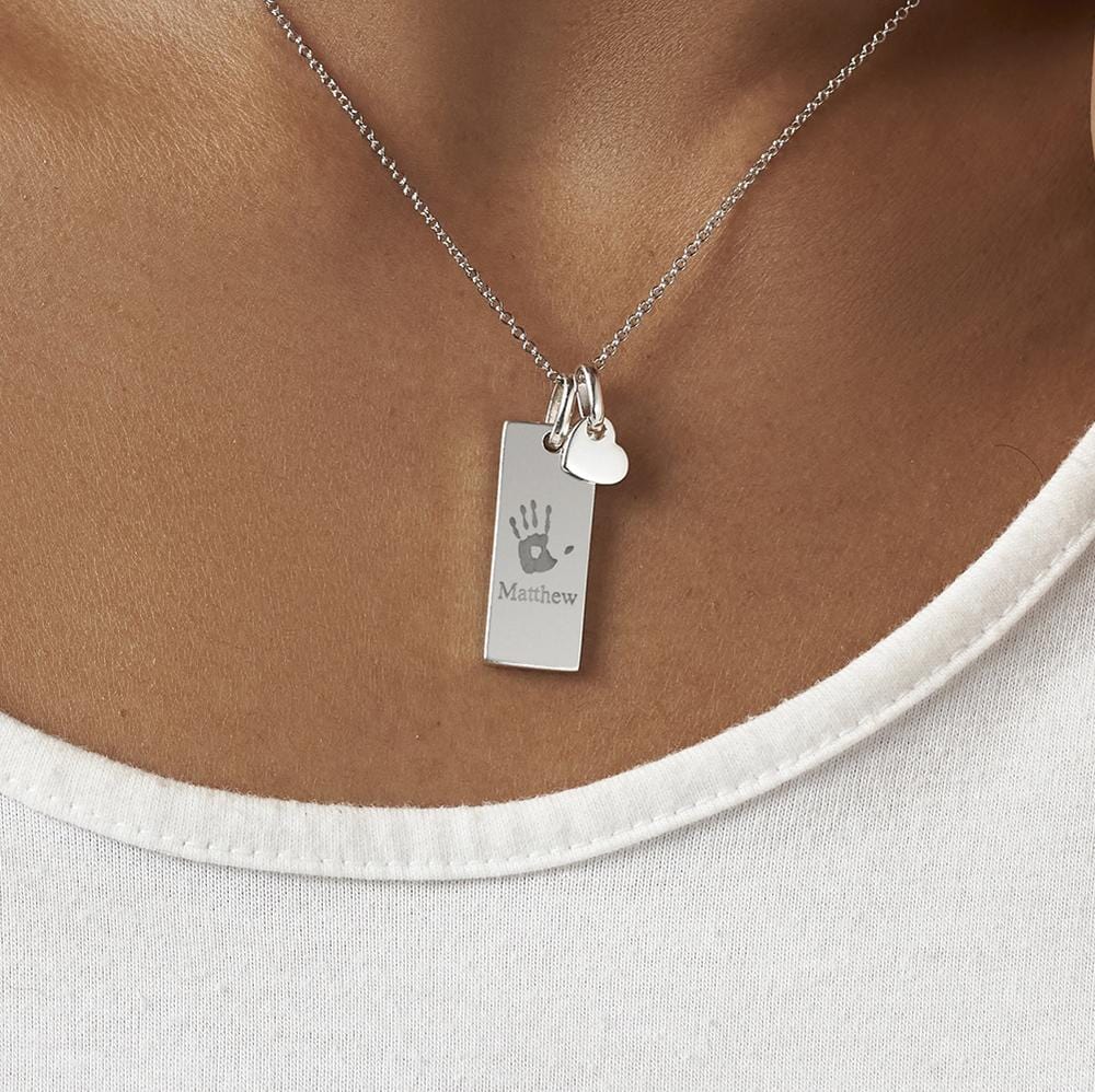 Engraved Tag with Heart Handprint or Footprint Memorial Pendants