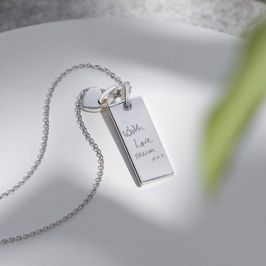 EverWith Engraved Tag with Heart Handwriting Memorial Pendants
