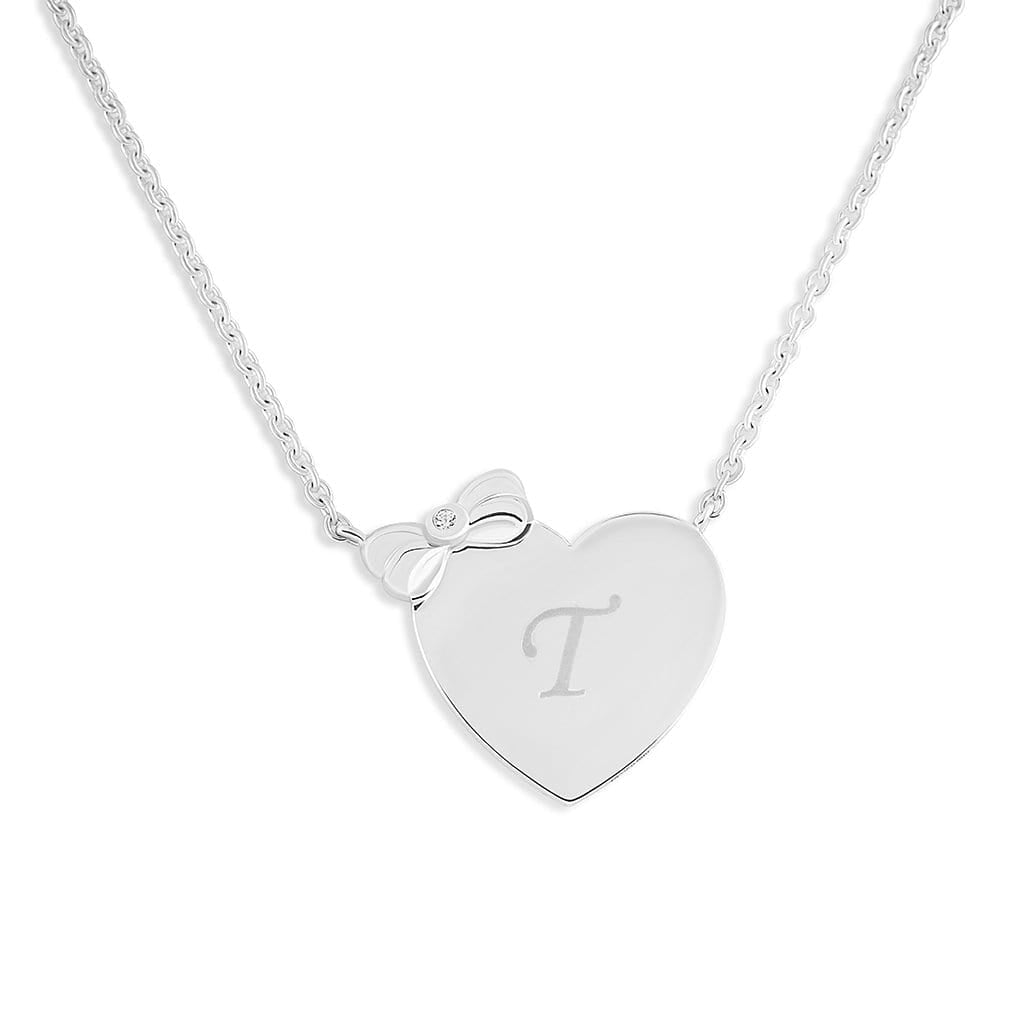 EverWith Engraved Heart and Bow Standard Engraving Memorial Necklace with Fine Crystal