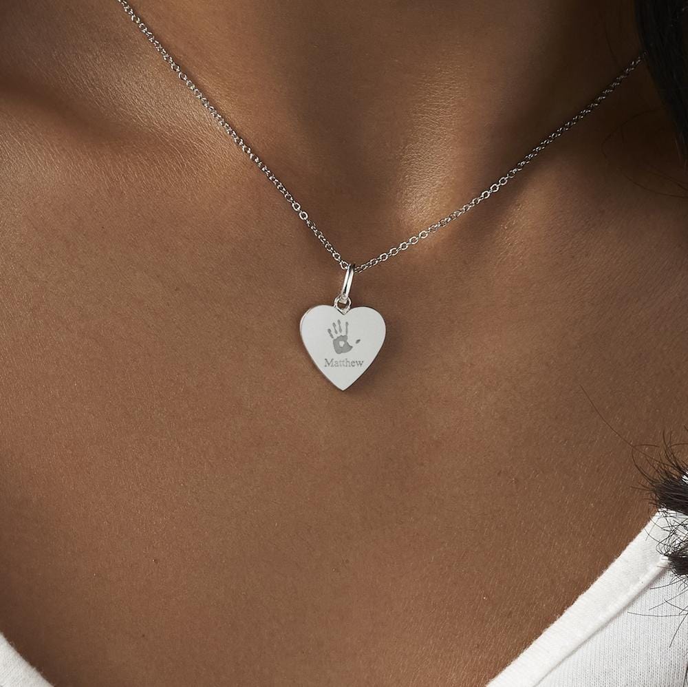 Engraved Half Heart Handprint or Footprint Memorial Pendant