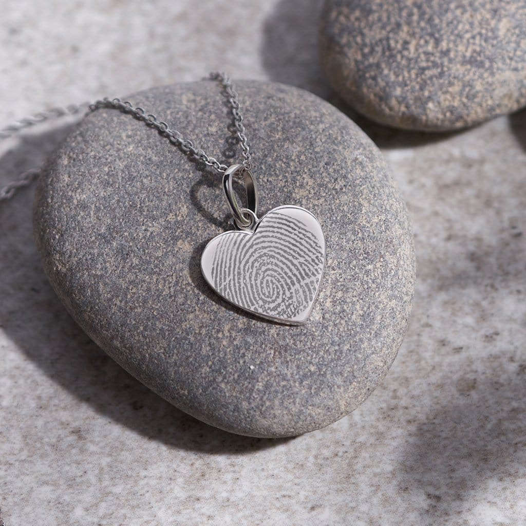 Engraved Half Heart Fingerprint Memorial Pendant