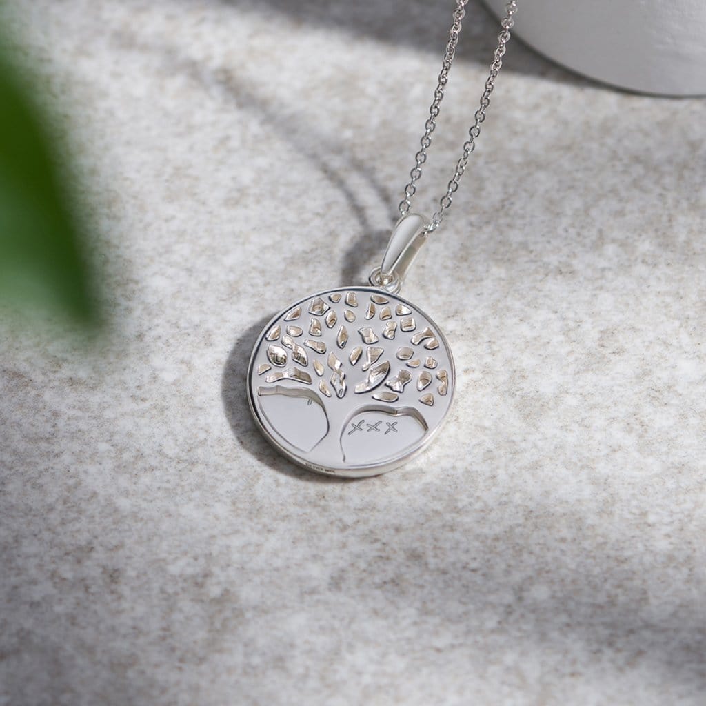 Engraved Tree of Life Discreet Messaging Memorial Handwriting Pendant