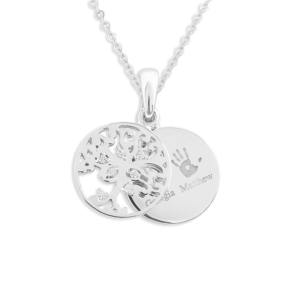 EverWith Engraved Small Tree of Life Handprint or Footprint Memorial Pendant with Fine Crystal