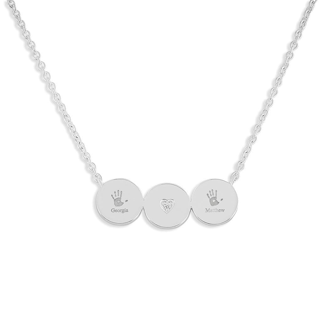 EverWith Engraved Three Circles Handprint or Footprint Memorial Necklace with Fine Crystal