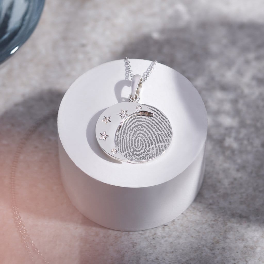EverWith Engraved Moons Fingerprint Memorial Pendants with Fine Crystal