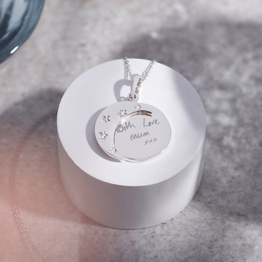 Engraved Moons Handwriting Memorial Pendants with Fine Crystal