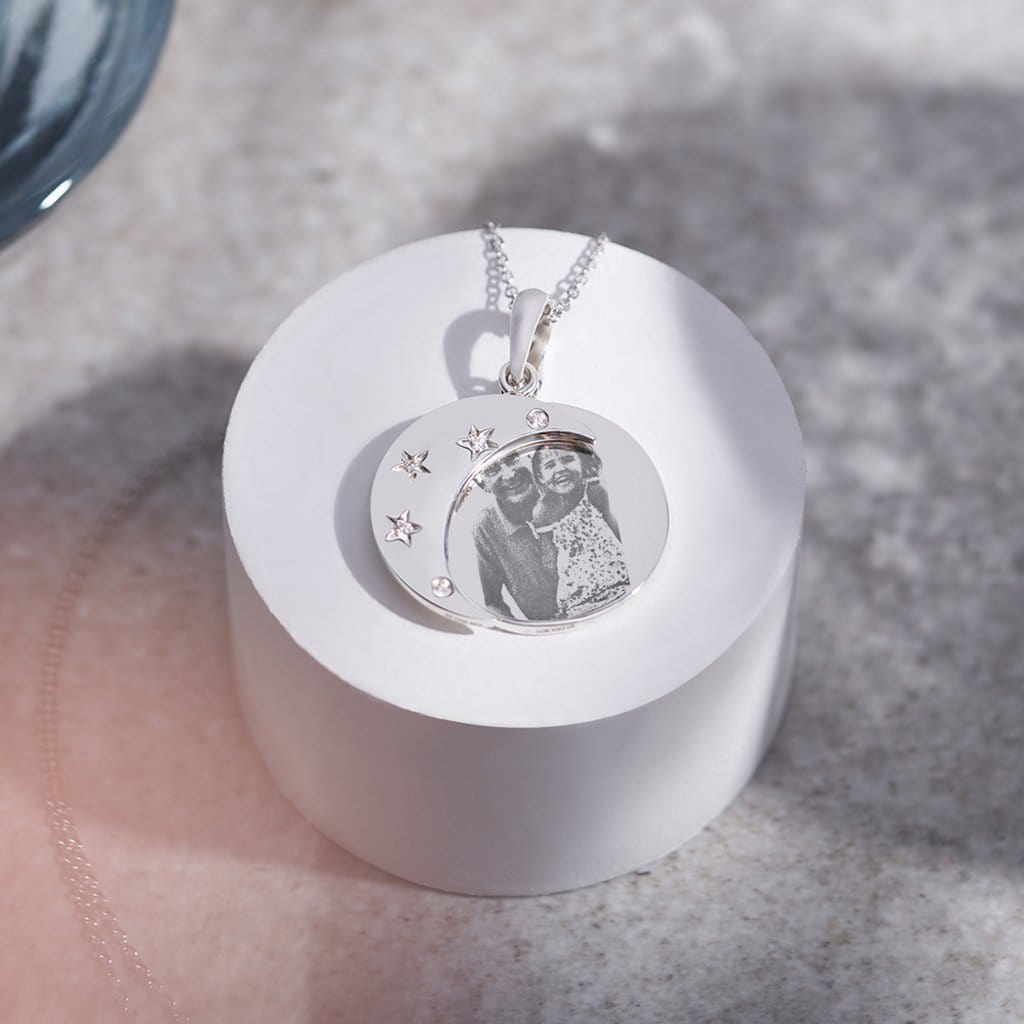 Engraved Moons Photo Engraving Memorial Pendants with Fine Crystal