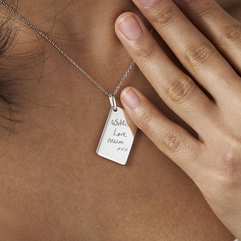 Engraved Love Tag Handwriting Memorial Pendant with Fine Crystals