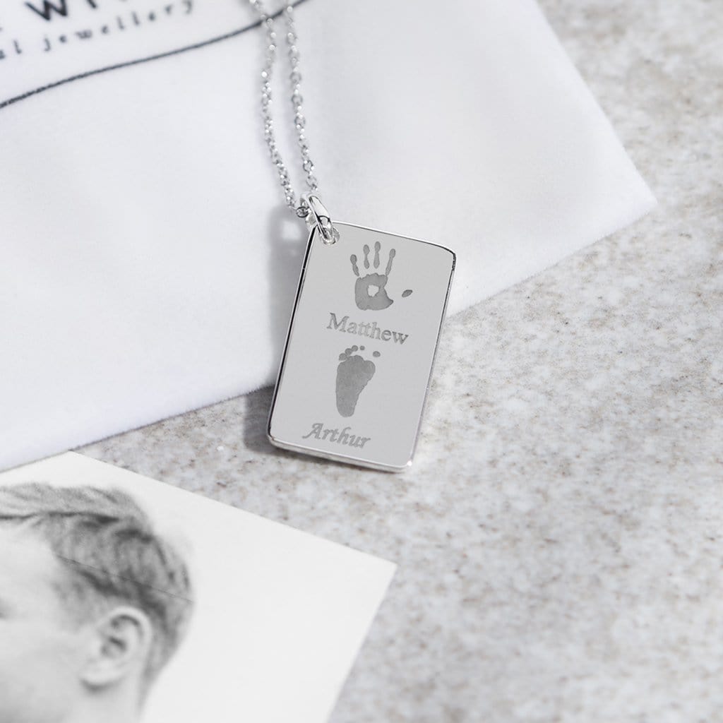 Engraved Love Tag Handprint or Footprint Memorial Pendant with Fine Crystals