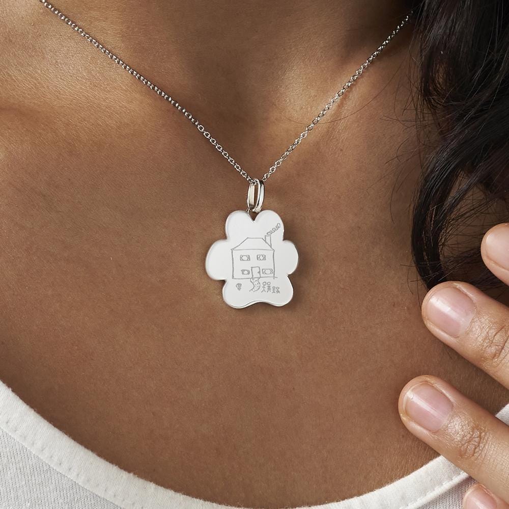 EverWith Engraved Paw Print Memorial Drawing Pendant with Fine Crystals