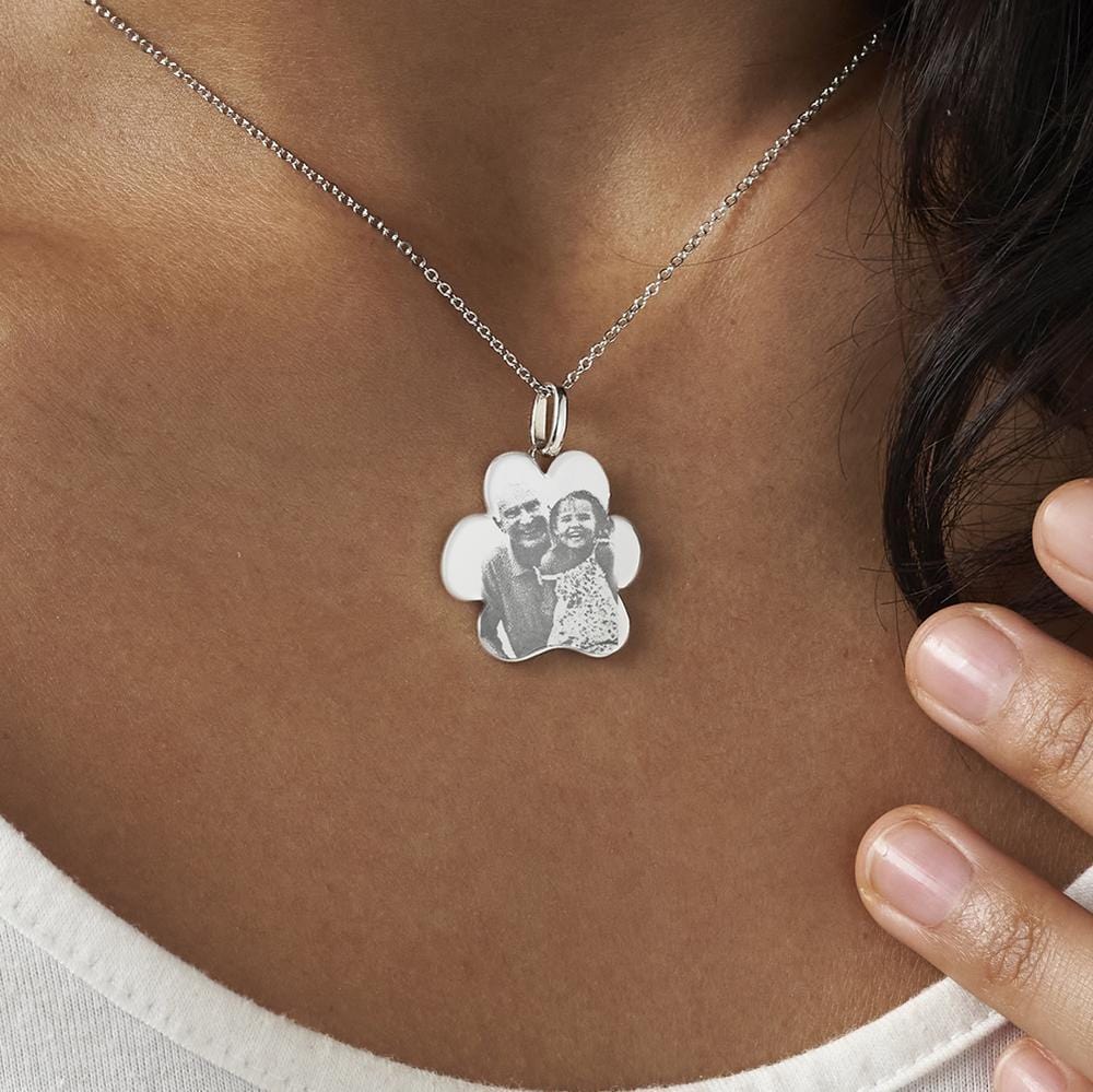 Engraved Paw Print Memorial Photo Engraving Pendant with Fine Crystals