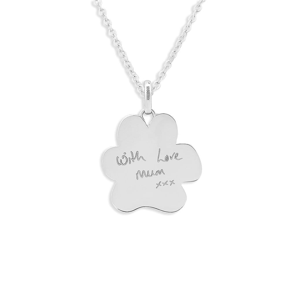 EverWith Engraved Paw Print Memorial Handwriting Pendant with Fine Crystals