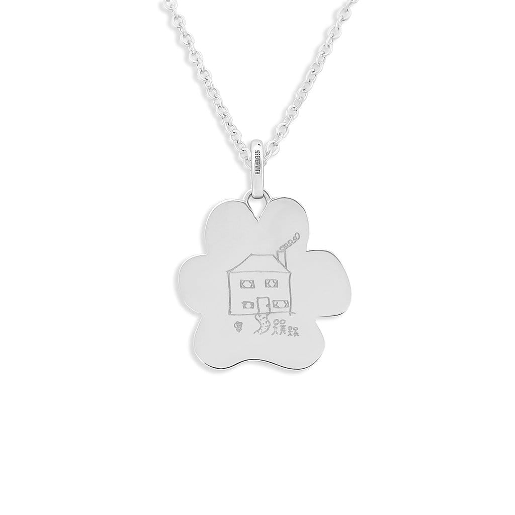 EverWith Engraved Paw Print Memorial Drawing Pendant with Fine Crystals