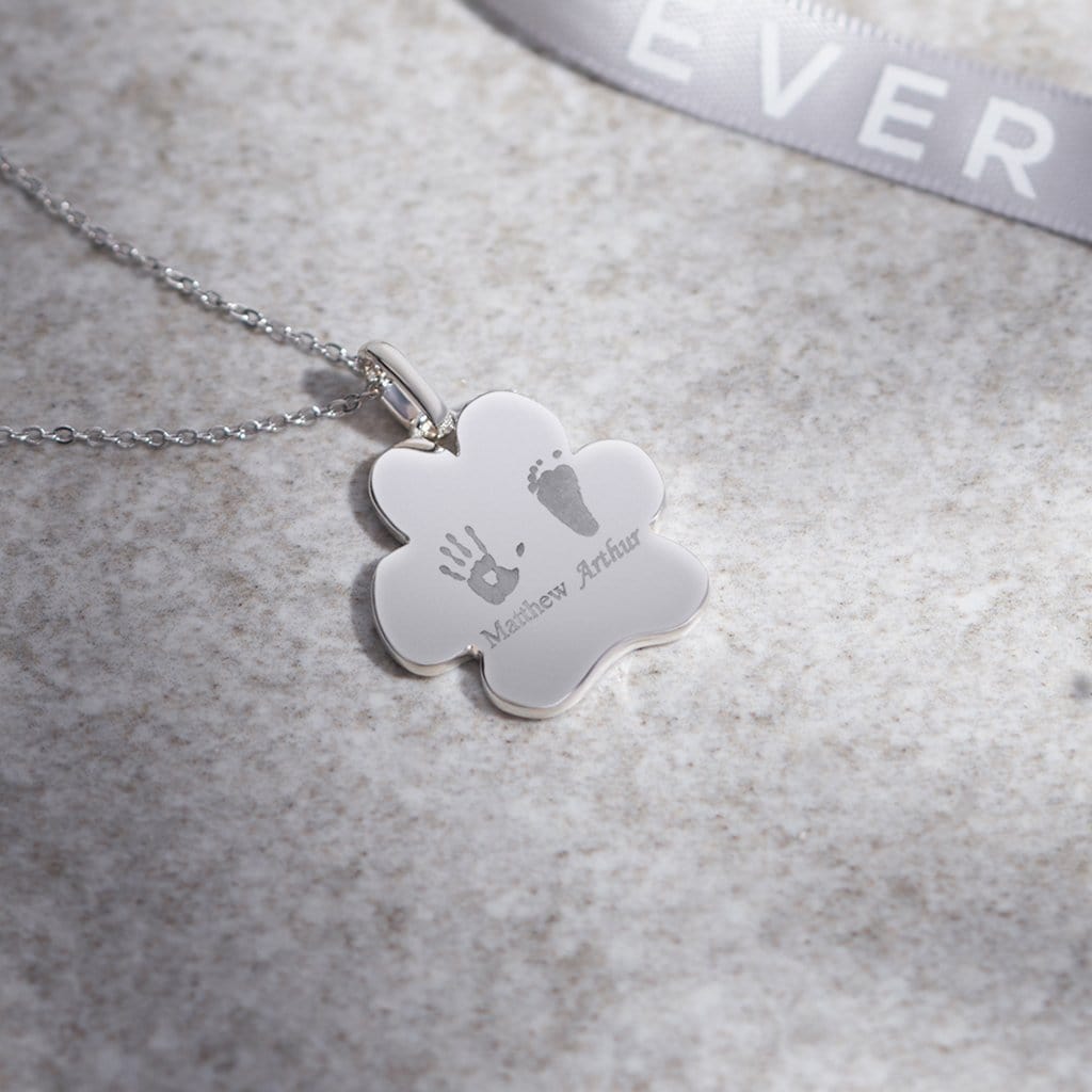 Engraved Paw Print Memorial Handprint or Footprint Pendant with Fine Crystals