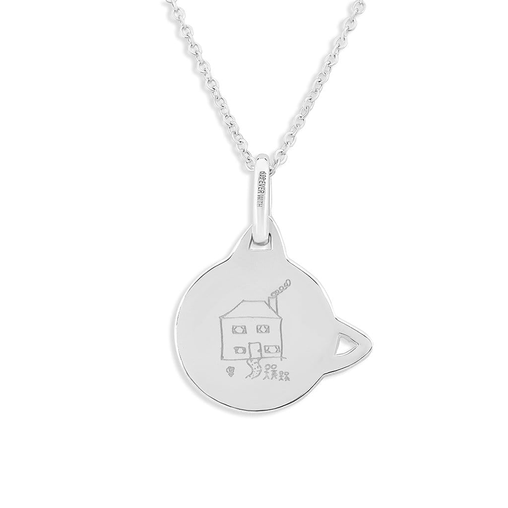 EverWith Engraved Cat Drawing Memorial Pendant with Fine Crystal