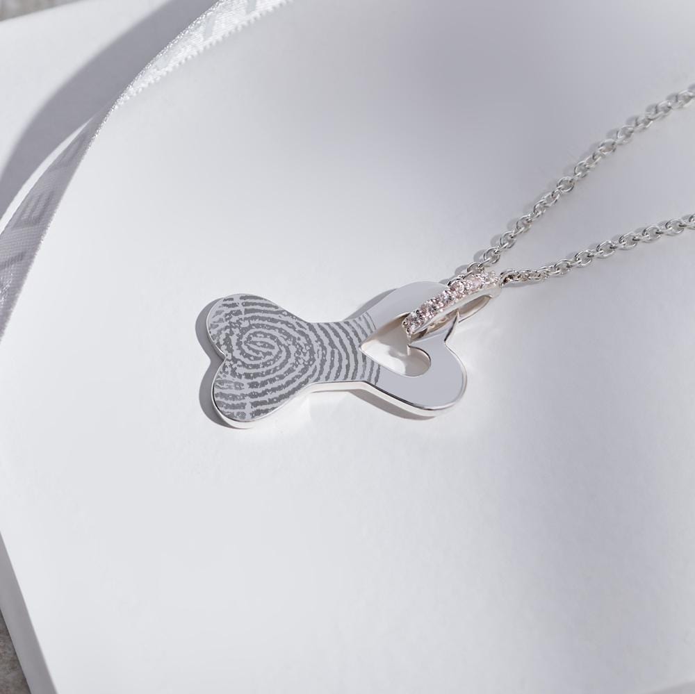 Engraved Dog Bone Fingerprint Memorial Necklace with Fine Crystals