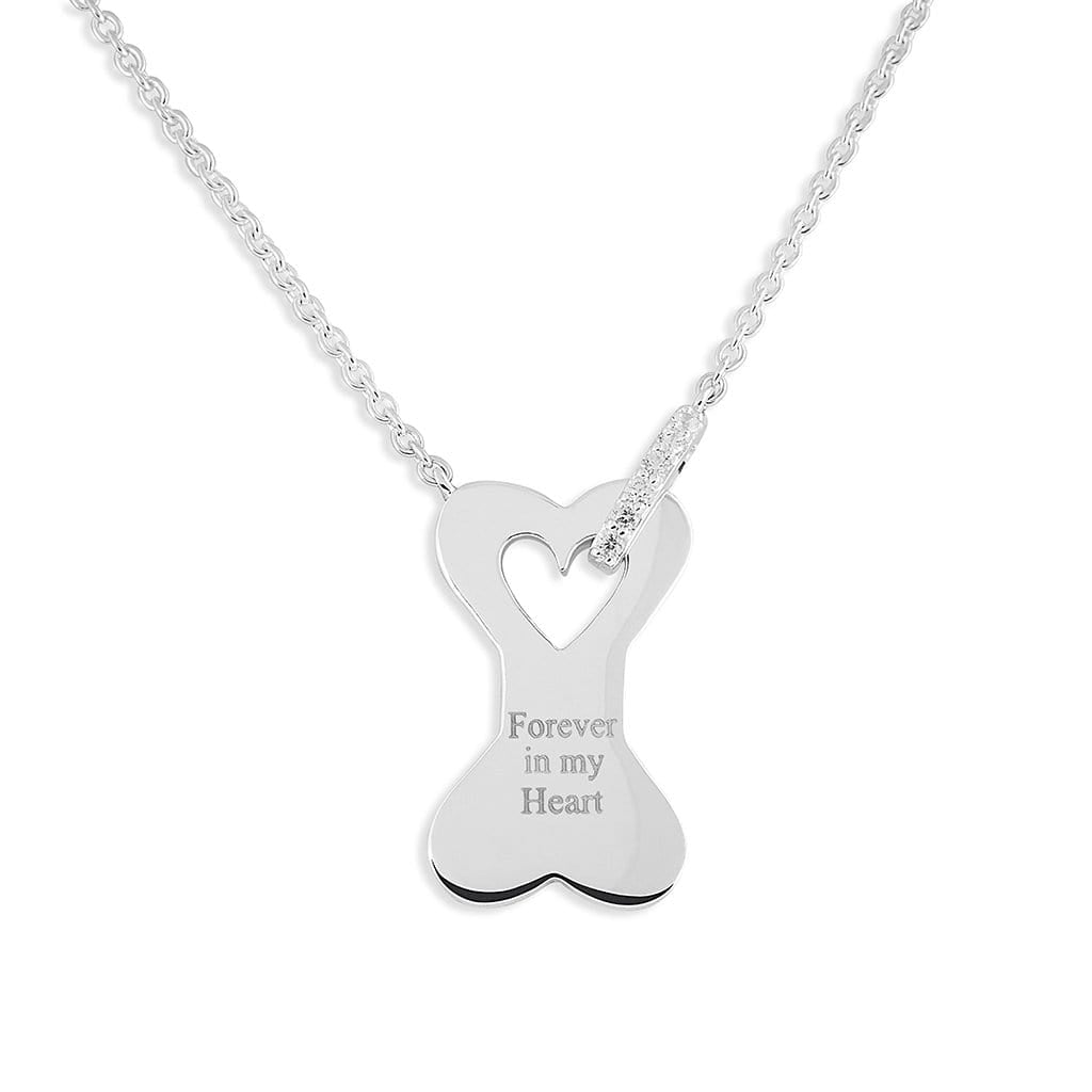 EverWith Engraved Dog Bone Standard Engraving Memorial Necklace with Fine Crystals