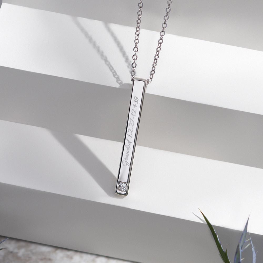 Engraved Long Bar Memorial Handwriting Pendant With Fine Crystal