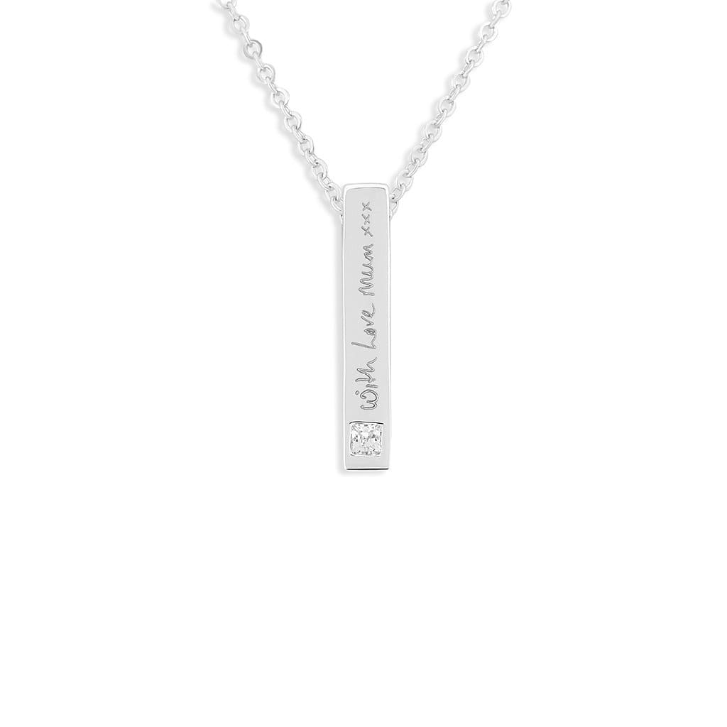 EverWith Engraved Short Bar Memorial Handwriting Pendant With Fine Crystal