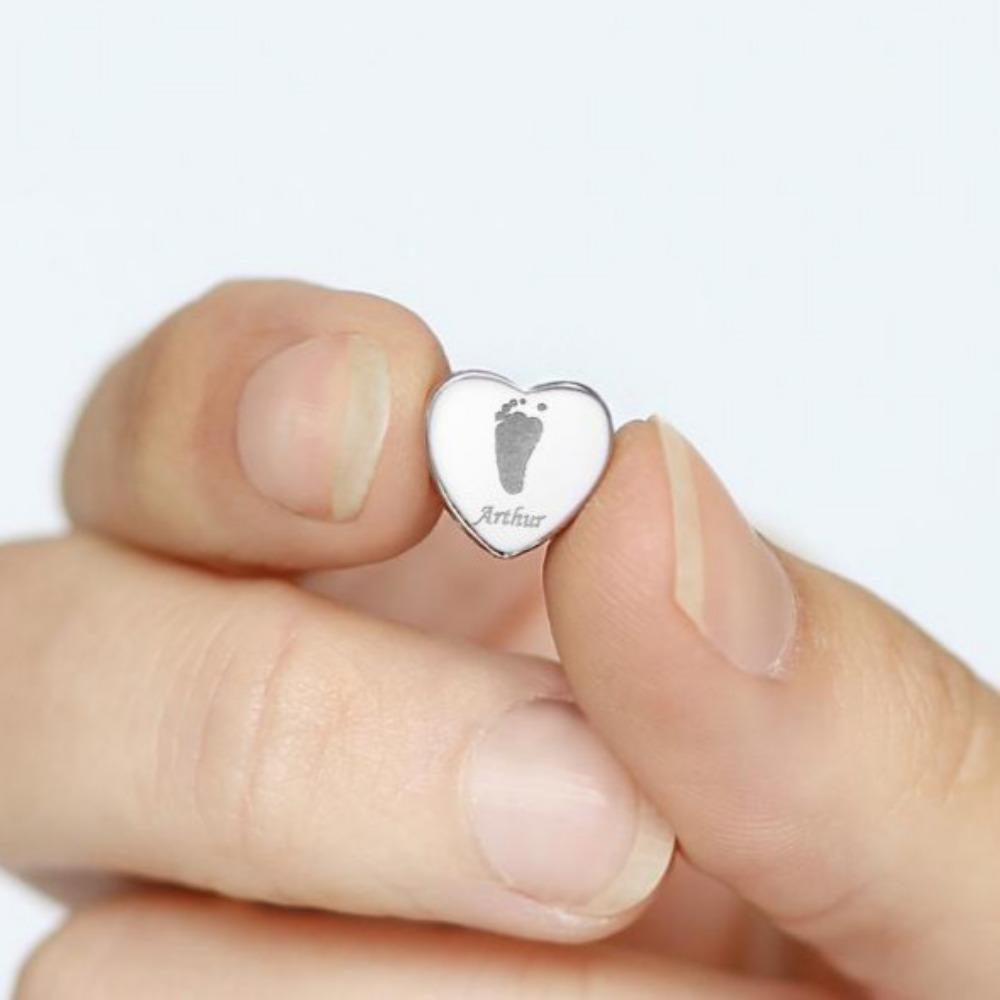 Engraved Heart Handprint or Footprint Memorial Charm Bead