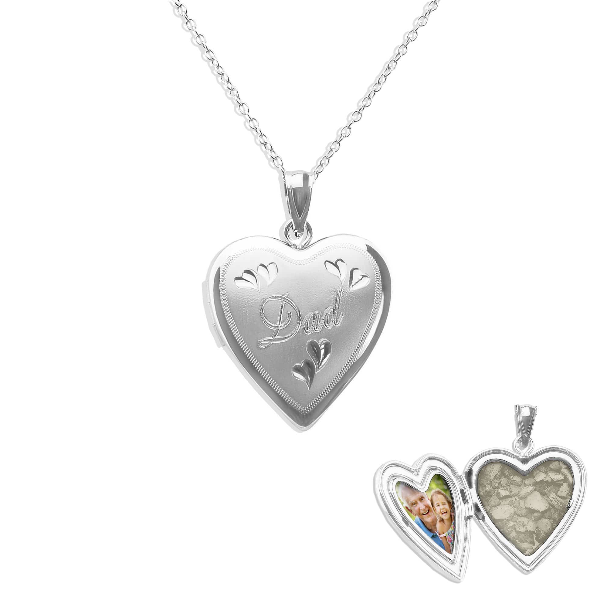 Dad Heart Shaped Sterling Silver Memorial Ashes Locket