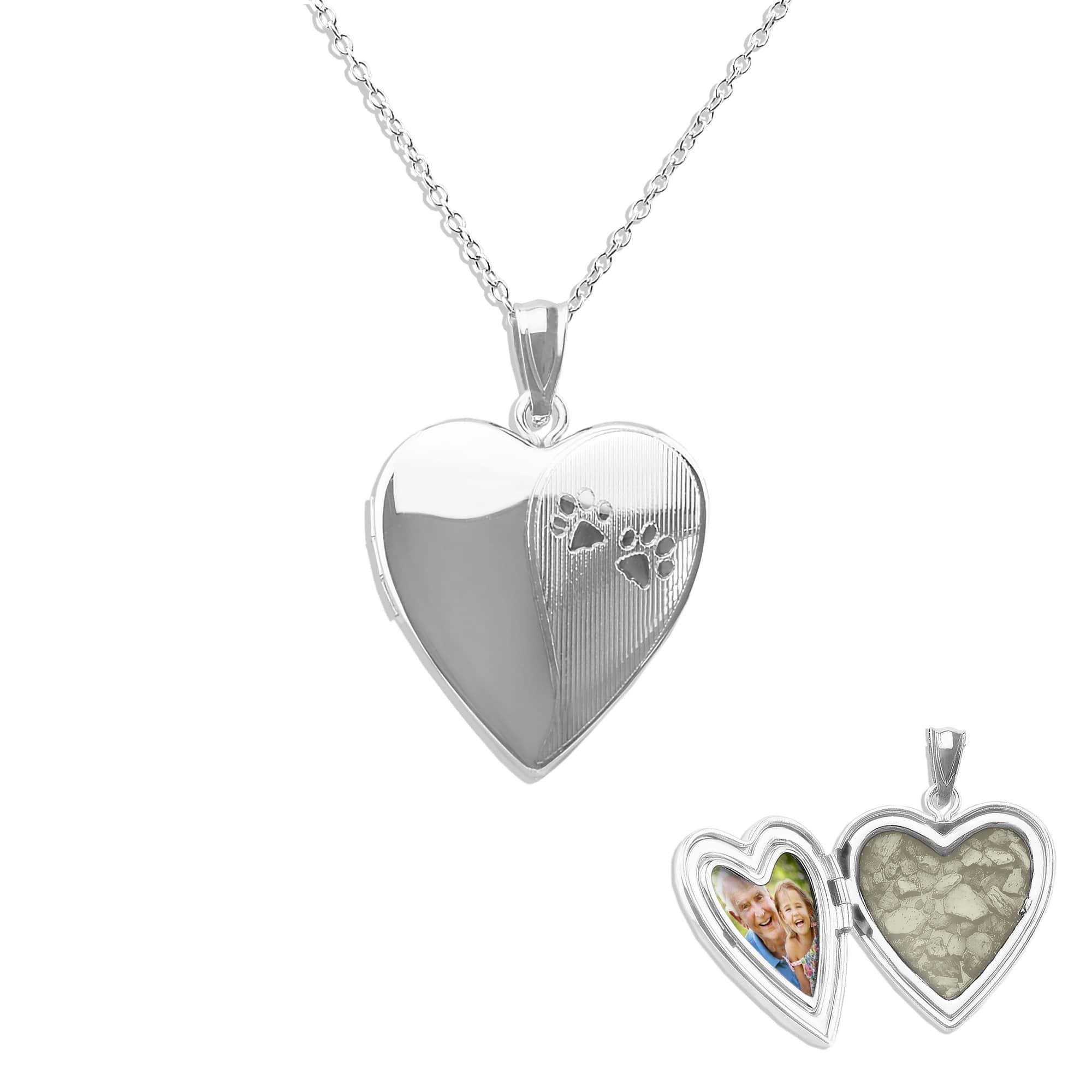 Paw Print Heart Shaped Sterling Silver Memorial Ashes Locket