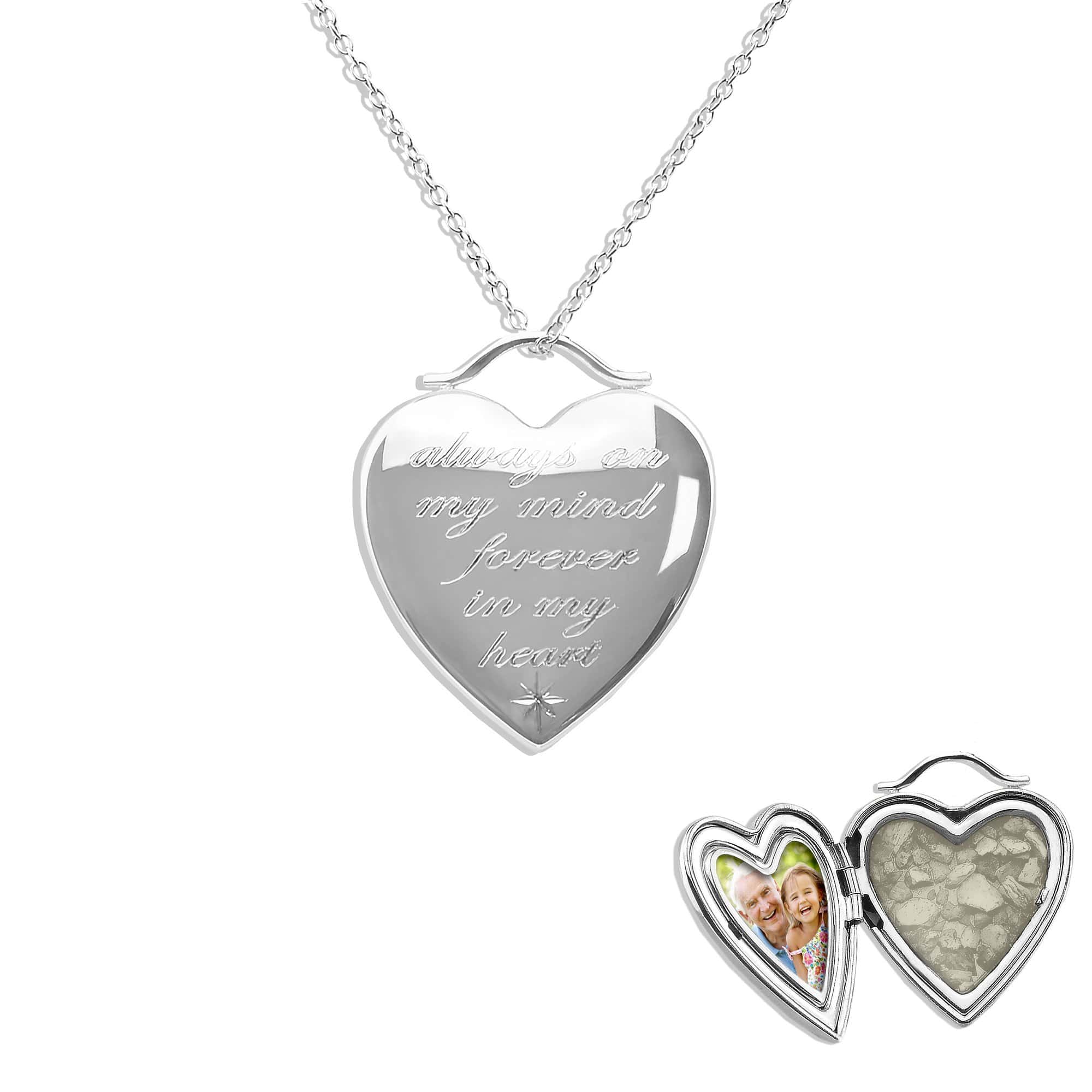 Always On My Mind Heart Shaped Sterling Silver Memorial Ashes Locket