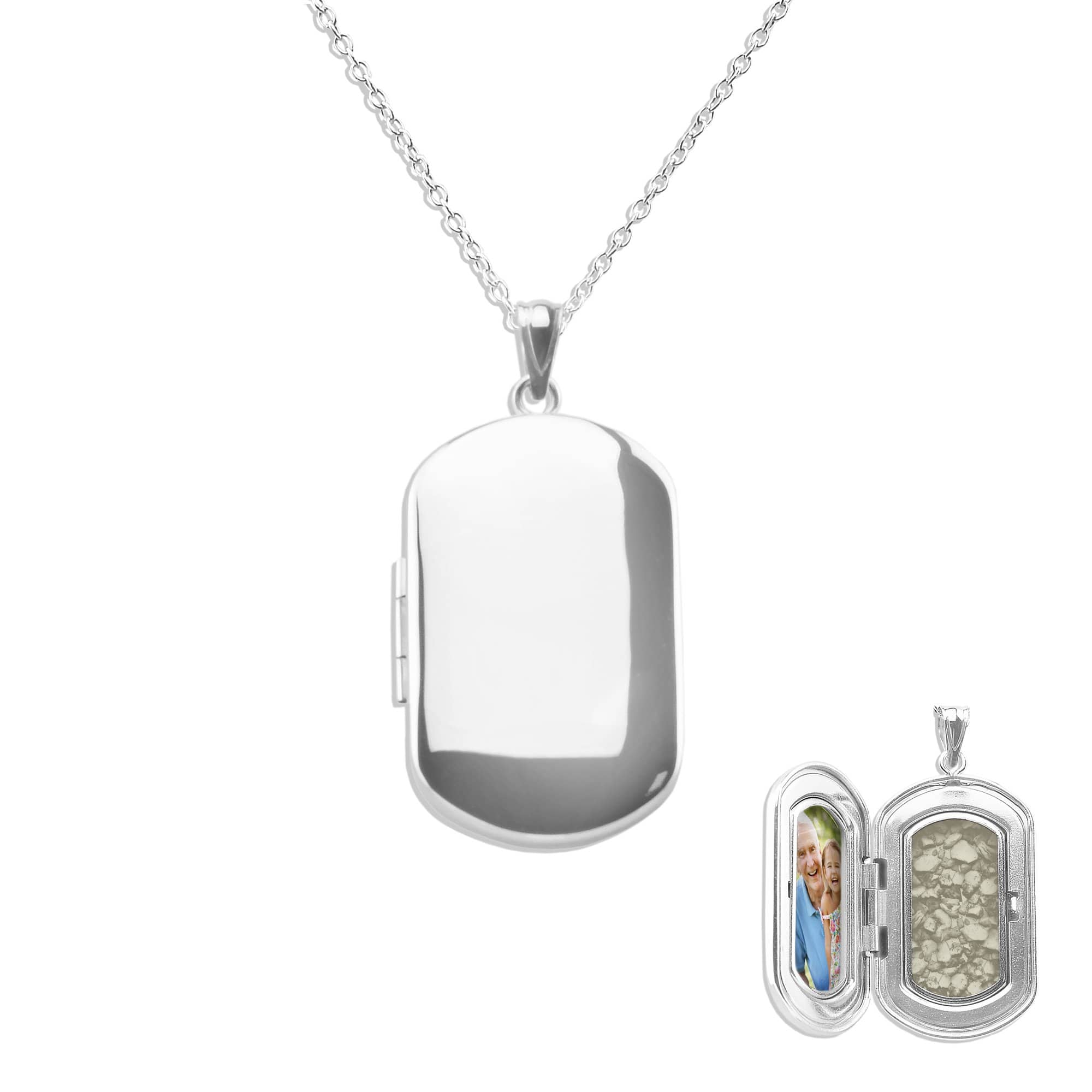 Large Rounded Rectangle Shaped Sterling Silver Memorial Ashes Locket