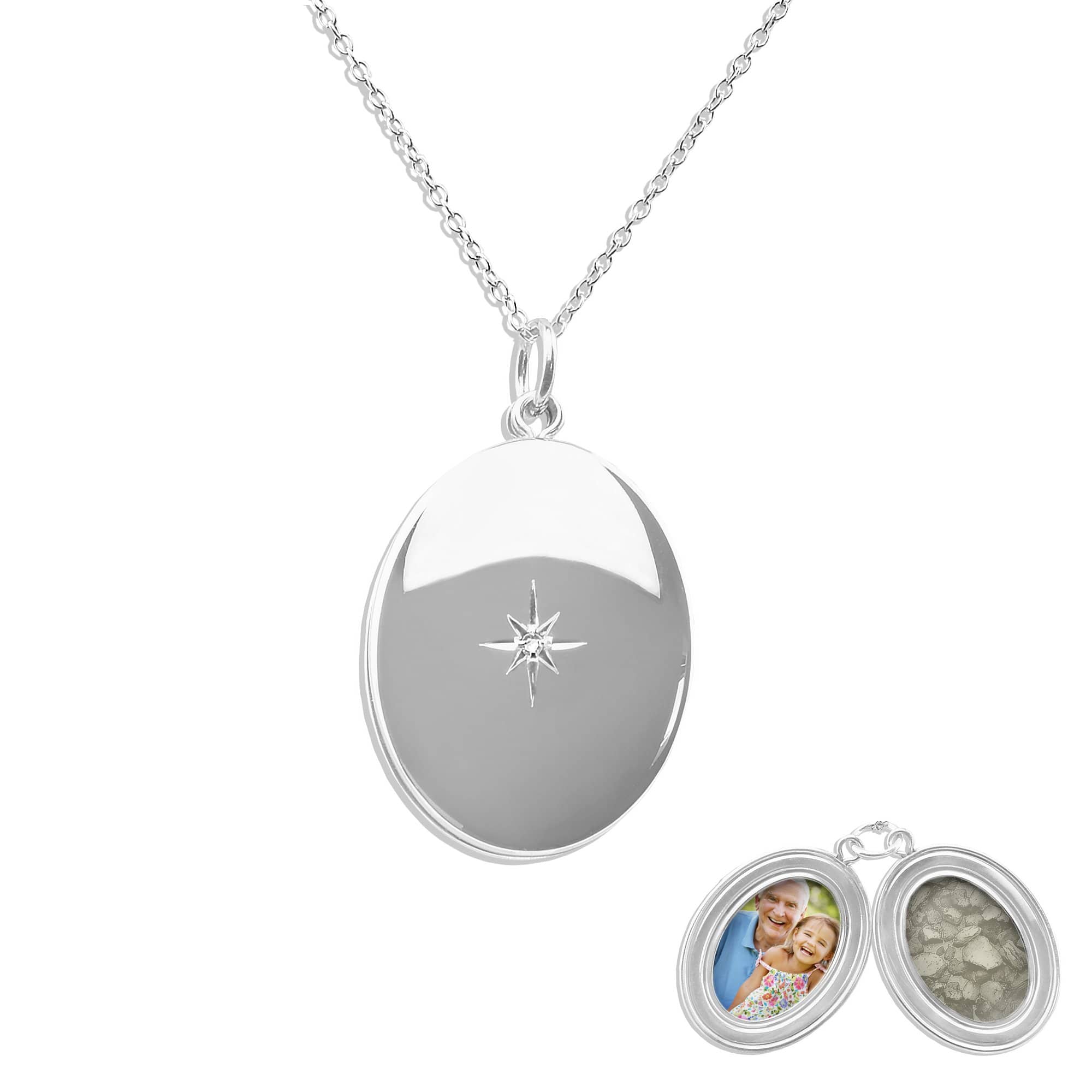 Shining Star Oval Shaped Sterling Silver Memorial Ashes Locket