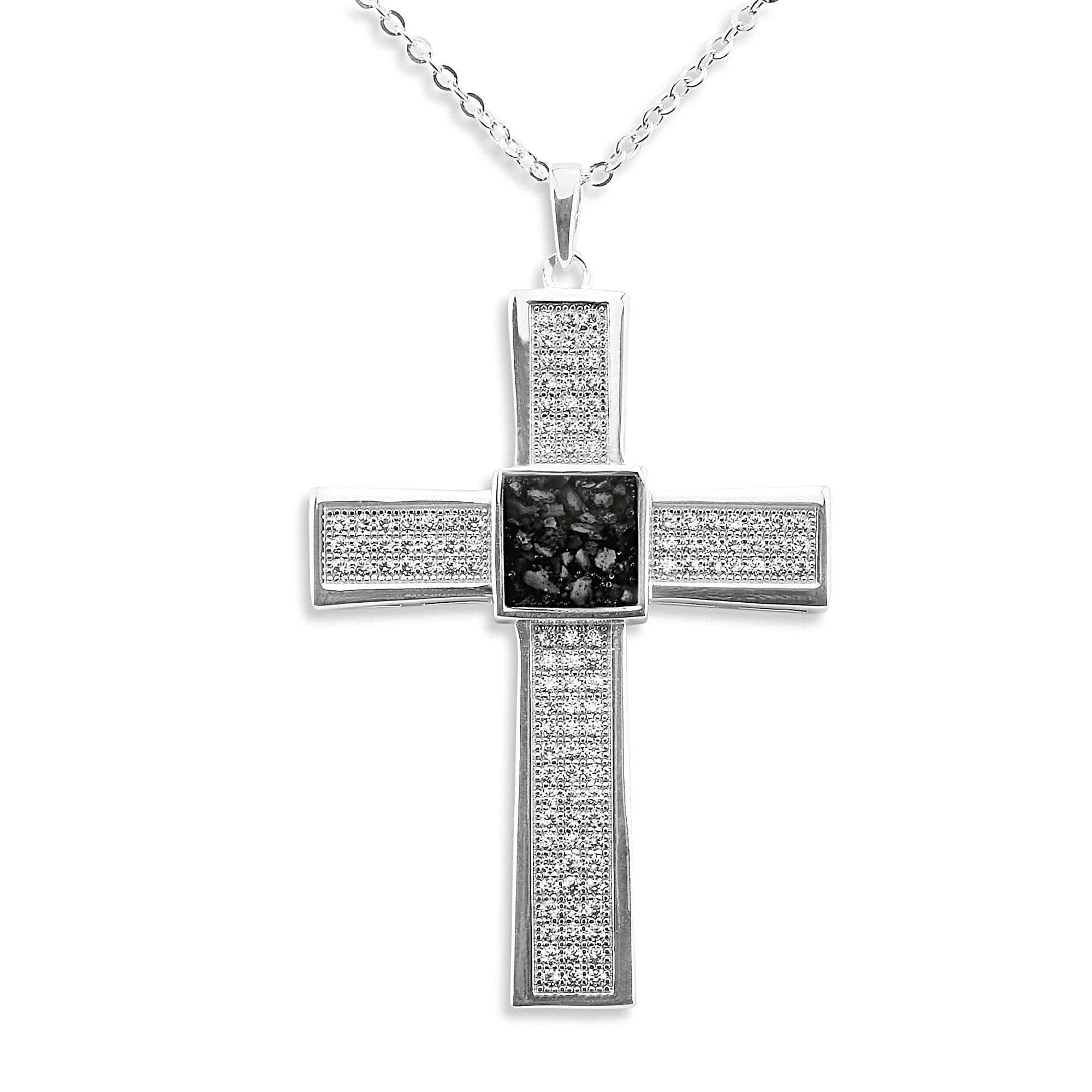 Gents Oversized Cross Memorial Ashes Pendant with Fine Crystals