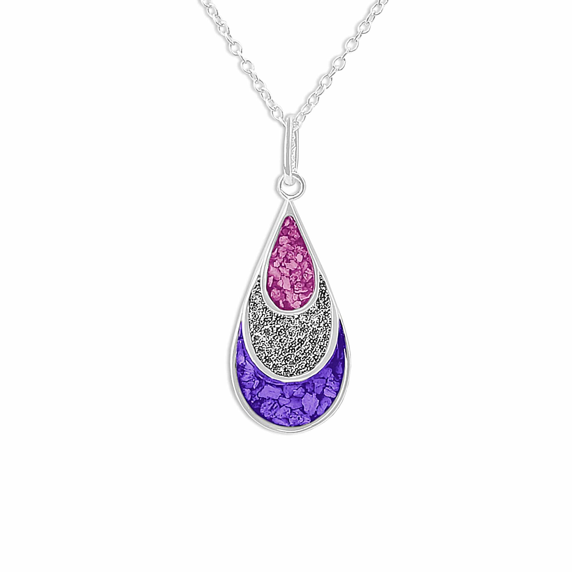 Ladies Layered Teardrop Memorial Ashes Pendant with Fine Crystals